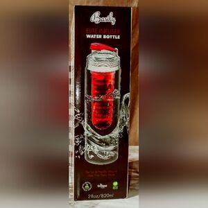 Infuser Water Bottle | New In Box | Basily Elite | Clear w Red Insert | 28 oz.